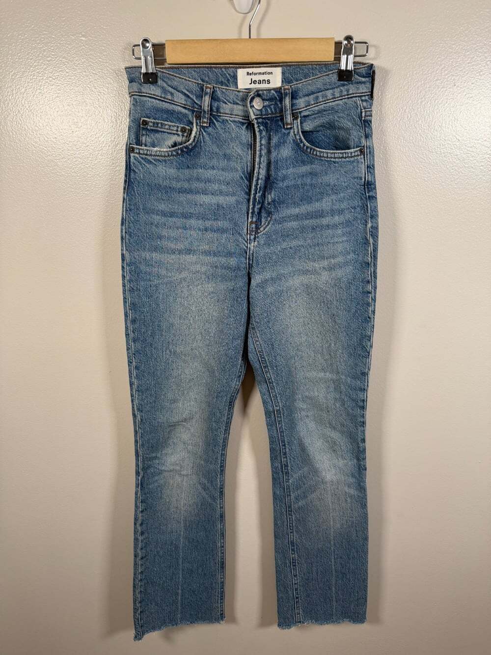 Reformation Cynthia High Rise Straight Jeans Size 24 Frayed Hem Malta Wash